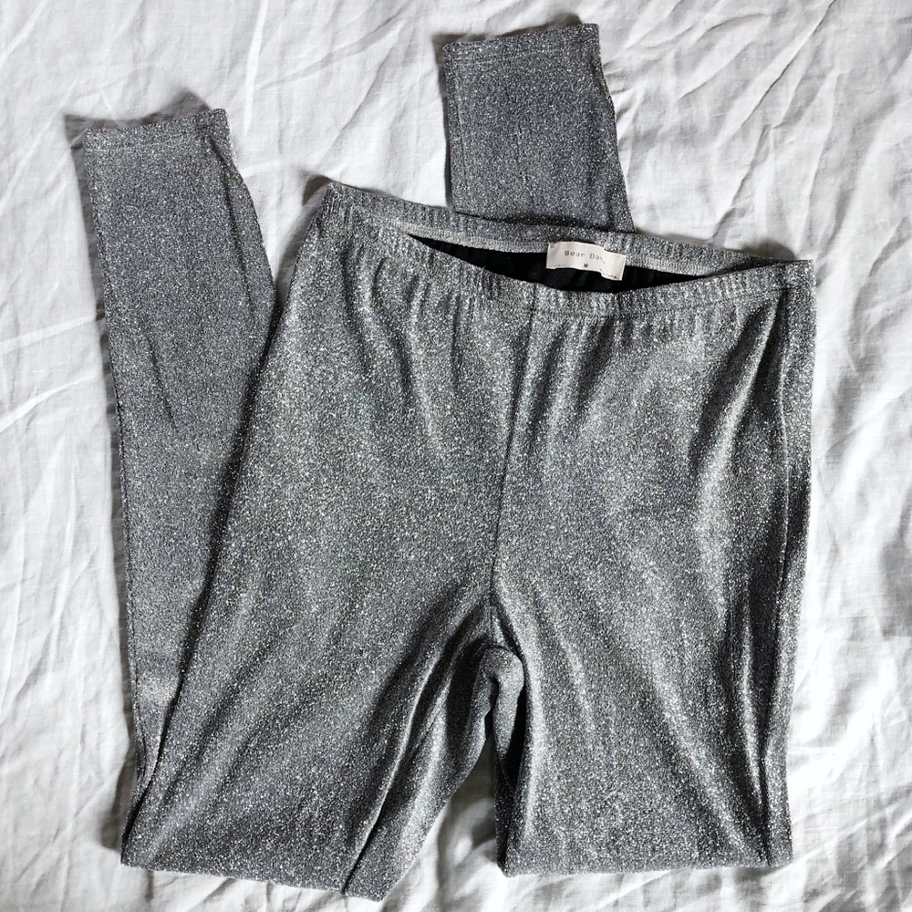 Bear Dance Sparkle Shimmer Leggings Medium Silver